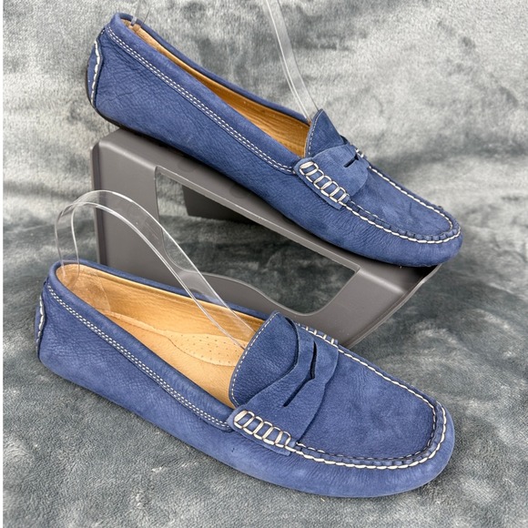 Mens Ralph Lauren Blue Suede Leather Driving Moccasins Loafers - Picture 1 of 12